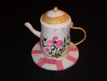Tea Pot Cake with Hand Painted Flowers